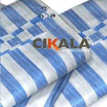 Lona CK300 Listrada Branca x Azul 2x2 Metros para Barraca de Feira 100% Impermeável + Anti-mofo - CIKALA