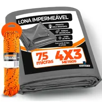 Lona Cobertura Caminhão Grossa Reforçada Piscina 4x3 Grande Cinza + Corda Lona Cobertura Caminhão Grossa Reforçada Piscina 4x3 Grande Cinza + Corda
