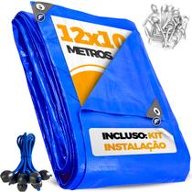 Lona Impermeavel 12x10 Capa Piscina Grande Barraca Telhado Camping + Kit Instalação