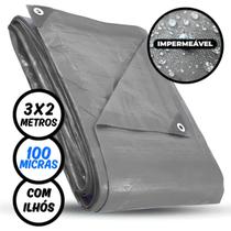 Lona Impermeável Cinza 3 x 2 Metros com 100 Micras Ilhós Reforçados