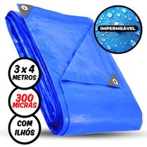 Lona Plástica 300 Micras Impermeável 4 x 3 Metros Azul com Ilhós Reforçados 4D