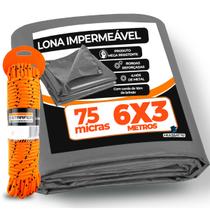 Lona Plástica 6x3 Metros Para Caminhão E Caminhonete Cinza Cobertura Geral + Corda Lona Plástica 6x3 Metros Para Caminhão E Caminhonete Cinza Cobertura Geral + Corda