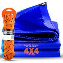 Lona Plastica Cobertura Impermeável Piscina Toldos Azul 4x4 Starfer + Corda 10m Resistente