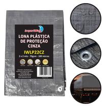 Lona Plástica Impermeável 2 x 2 Metros Cinza Polietileno com Ilhós Reforçados