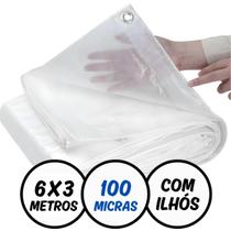 Lona Plástica Impermeável 6 x 3 Metros Transparente 100 Micras com Ilhós Reforçados - IMPORTWAY
