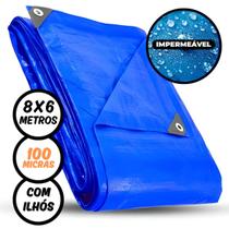 Lona Plástica Impermeável 6 x 8 Metros Azul com Ilhós Reforçados