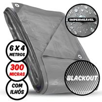 Lona Plástica Impermeável Blackout 6 x 4 Metros Cinza 300 Micras Ilhós Reforçados