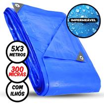 Lona Plástica Mais Resistente Grossa Impermeável 5 x 3 Metros Azul 300 Micras