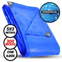 Lona Plástica Mais Resistente Grossa Impermeável 5 x 3 Metros Azul 300 Micras - IMPORTWAY