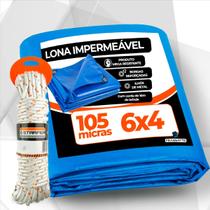 Lona Plástica Proteção Cobertura Piscina Impermeável Azul 6x4 mts Multiuso 105g 4x6 + Corda