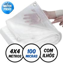 Lona Plástica Transparente 4 x 4 Metros 100 Micras com Ilhós Reforçados