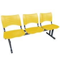 Longarina Cadeira 3 Lugares Iso Plástica Coluna Dupla Para Recepção Auditório e Clinica Amarela