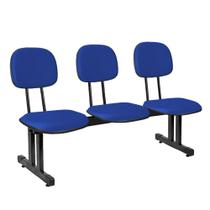 Longarina Cadeira 3 Lugares Secretaria Estofada Para Recepção Espera Auditório Jserrano Azul - STILOS MOVEIS CORPORATIVOS