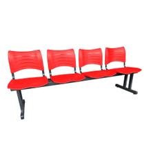 Longarina Cadeira 4 Lugares Iso Plástica Coluna Dupla Para Recepção Atendimento Clinicas Vermelha