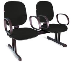 Longarina Diretor 2 Lugares Braços Tecido Preto