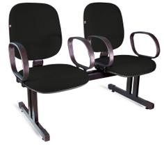 Longarina Diretor 2 Lugares Braços Tecido Preto - Shop Cadeiras