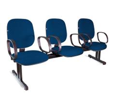Longarina Diretor 3 Lugares Braços Tecido Azul Com Preto Longarina Diretor 3 Lugares Braços Tecido Azul Com Preto