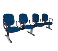 Longarina Diretor 4 Lugares Braços Tecido Azul Com Preto Longarina Diretor 4 Lugares Braços Tecido Azul Com Preto