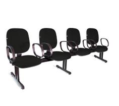 Longarina Diretor 4 Lugares Braços Tecido Preto Longarina Diretor 4 Lugares Braços Tecido Preto