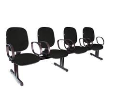 Longarina Diretor 4 Lugares Braços Tecido Preto Longarina Diretor 4 Lugares Braços Tecido Preto