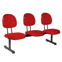 Longarina Executiva 3 Lugares Tecido Vermelho - Shop Cadeiras
