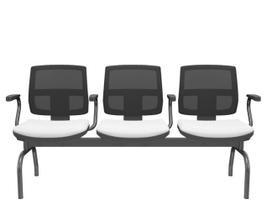 Longarina Flora 3 Lugares Encosto Tela Preta Assento Aero Branco Com Braço Base Metal Preto - 68593