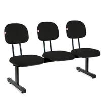 Longarina Secretária 3 Lugares Tecido Preto Longarina Secretária 3 Lugares Tecido Preto