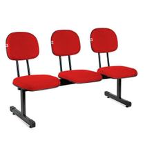 Longarina Secretária 3 Lugares Tecido Vermelho - Shop Cadeiras