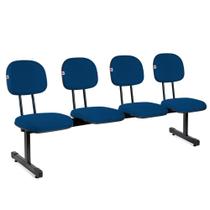 Longarina Secretária 4 Lugares Tecido Azul Com Preto - Shop Cadeiras