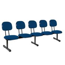 Longarina Secretária 5 Lugares Tecido Azul Com Preto - Shop Cadeiras