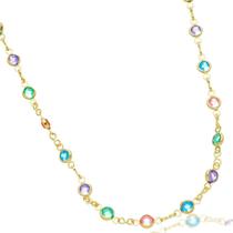 Longuinho de Zircônias Coloridas Banhado Ouro 18k Semijoia Antialérgica