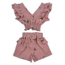 Look Infantil De Ano Novo Cropped E Short Bordado Lançamento