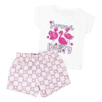 Look Verão: Conjunto Infantil Flamingos Creme - Meninas