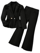 Looks Milumia Girl's Ruffle Blazer e calças pretas de 10 anos