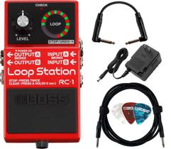 Loop Station BOSS RC-1 com fonte de alimentação, cabos e picaretas