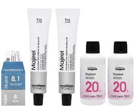 Loreal Kit Coloração Majirel 8 Louro Claro + 8.1 Louro Claro Acinzentado 50g + 2 Água Oxigenada 20v 75ml Loreal Kit Coloração Majirel 8 Louro Claro + 8.1 Louro Claro Acinzentado 50g + 2 Água Oxigenada 20v 75ml