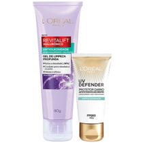 LOréal Paris Antioleosidade Kit Gel de Limpeza Profunda Revitalift Hialurônico 40g + Protetor Solar Diário UV Defender FPS60 40g