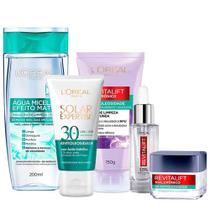 LOréal Paris Kit Água Micelar 200ml + Gel de Limpeza 150g + Gel Creme 50ml + Sérum Preenchedor 30ml + Protetor Solar FPS30 40g