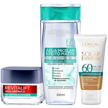 LOréal Paris Kit Água Micelar Efeito Matte 200ml + Gel Creme Antioleosidade 50ml + Protetor Solar com Cor FPS60 Média 40g