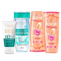 LOréal Paris Kit Água Micelar Efeito Matte + Protetor Solar Expertise FPS60 + Shampoo e Condicionador Longo dos Sonhos