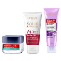 LOréal Paris Kit Protetor Solar Facial Antienvelhecimento FPS60 40g + Gel Creme Facial Antioleosidade 50ml + Gel de Limpeza Facial Anti-Idade 80g