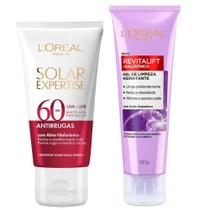 LOréal Paris Kit Protetor Solar Facial Solar Expertise Antirrugas FPS60 40g + Gel de Limpeza Facial Anti-Idade Revitalift Hialurônico 80g - L'Oréal Paris