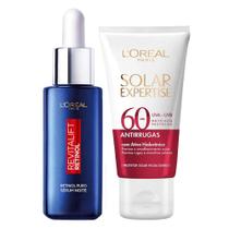 LOréal Paris Kit Sérum Facial Antirrugas Noturno Revitalift Retinol 30ml + Protetor Solar Facial Antirrugas Solar Expertise FPS60 40g LOréal Paris Kit Sérum Facial Antirrugas Noturno Revitalift Retinol 30ml + Protetor Solar Facial Antirrugas Solar Expertise FPS60 40g