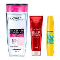 LOréal Paris + Maybelline Kit - Água Micelar Bifásica + Primer Blur Mágico + Máscara de Cílios à Prova D'água