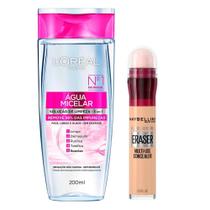 LOréal Paris + Maybelline Kit - Água Micelar Solução de Limpeza + Corretivo Líquido Light LOréal Paris + Maybelline Kit - Água Micelar Solução de Limpeza + Corretivo Líquido Light