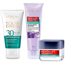 LOréal Paris Revitalift Hialurônico Kit Gel de Limpeza Profunda 80g + Gel Creme Preenchedor 50ml + Protetor Solar FPS60 40g