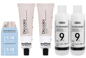 Loreal Tonalizante Kit 2 Dia Color 5.18 Castanho Claro Acinzentado Marrom e 60g + 2 Rev. 9 vol. 120 ml