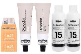 Loreal Tonalizante Kit 2 Dia Color 6.34 Louro Escuro Dourado Acobreado 60g + 2 Rev. 15 vol. 120 ml