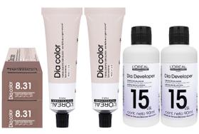 Loreal Tonalizante Kit 2 Dia Color 8.31 Louro Claro Dourado Acinzentado 60g 2 Rev. 15 vol. Loreal Tonalizante Kit 2 Dia Color 8.31 Louro Claro Dourado Acinzentado 60g 2 Rev. 15 vol.