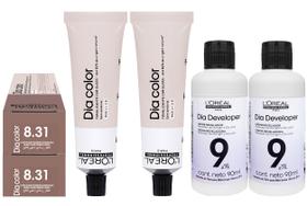 Loreal Tonalizante Kit 2 Dia Color 8.31 Louro Claro Dourado Acinzentado 60g 2 Rev. 9 vol.